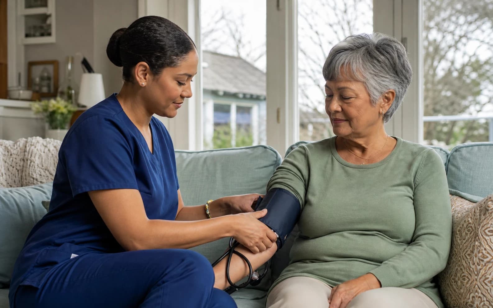 A private duty nurse providing calm one-to-one clinical support at home in Suffolk County